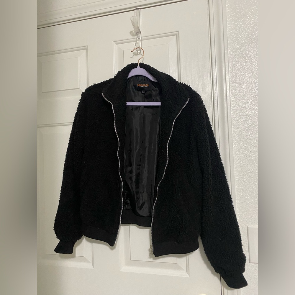 Ambiance black sherpa zip up jacket